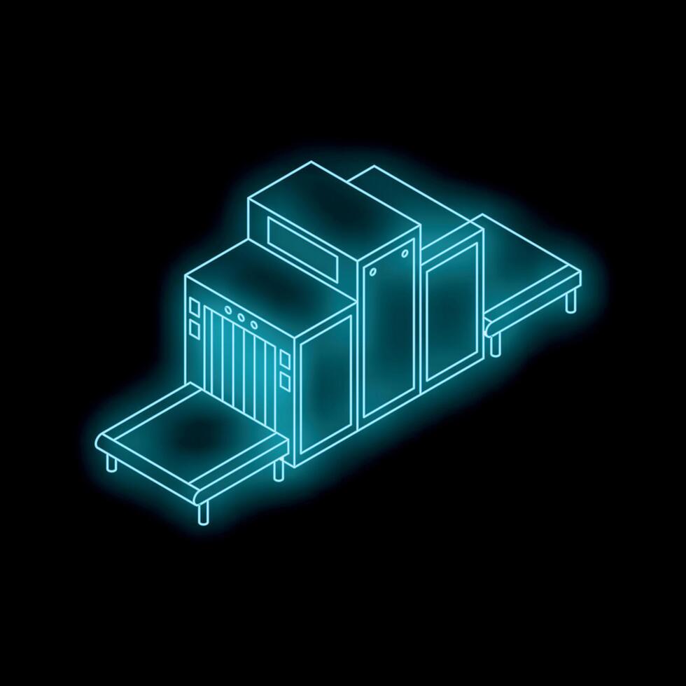 Futuristic airport baggage scanner screening luggage on conveyor belt vector