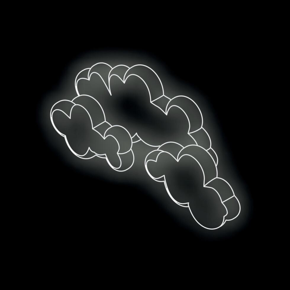 Glowing white wireframe clouds floating on black background vector