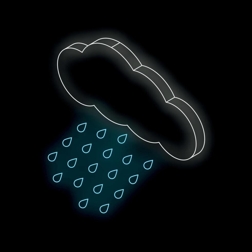 Glowing neon cloud pouring rain on black background vector