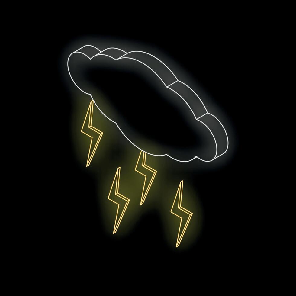Glowing neon cloud producing lightning bolts on black background vector