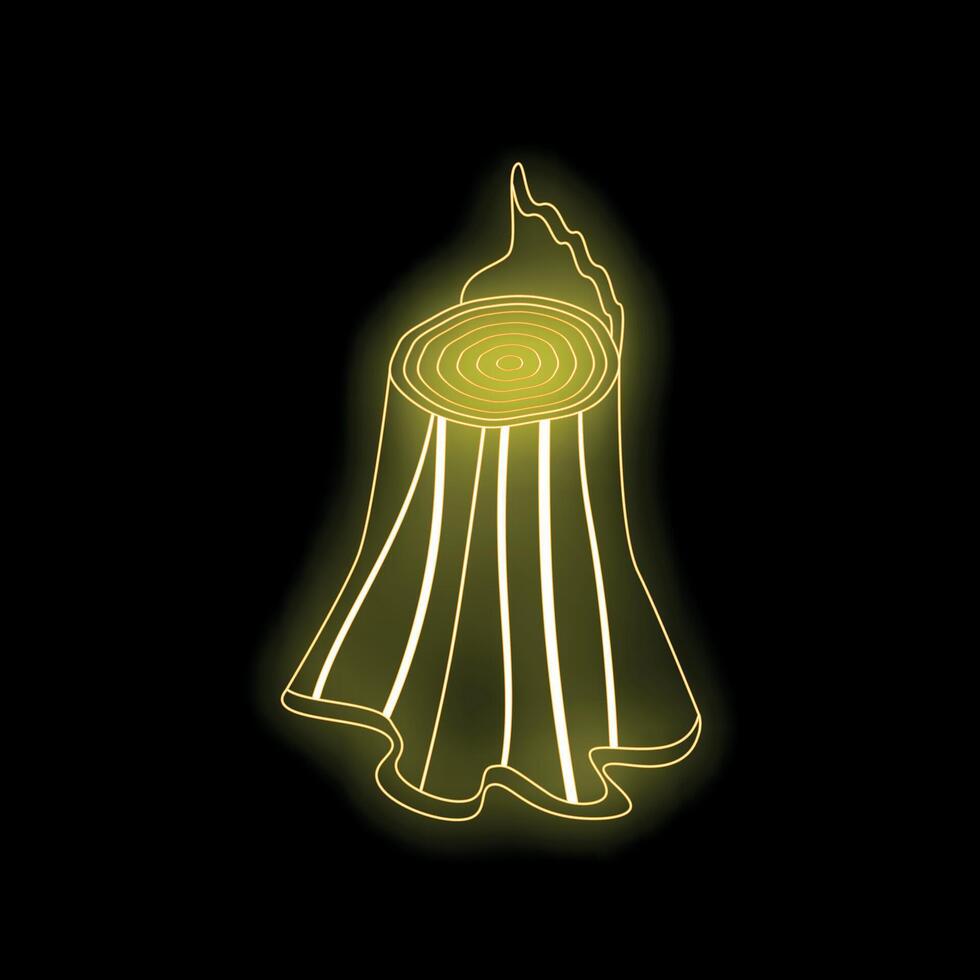 Glowing yellow tree stump on black background, illustrative simplicity vector