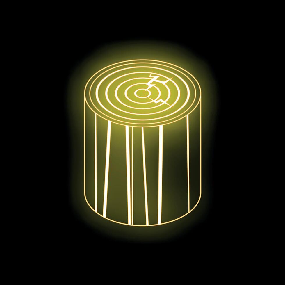 Glowing neon wood log with cracks on black background vector
