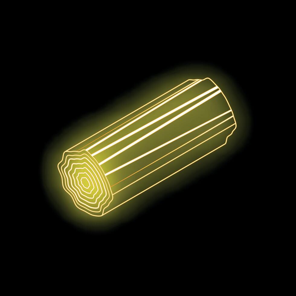Glowing neon yellow wooden log on black background vector