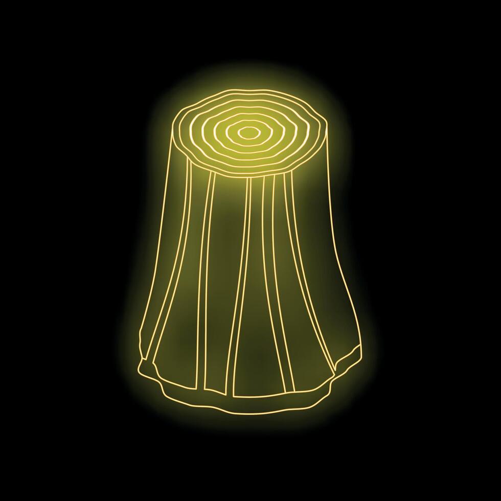 Glowing neon yellow tree stump on black background vector