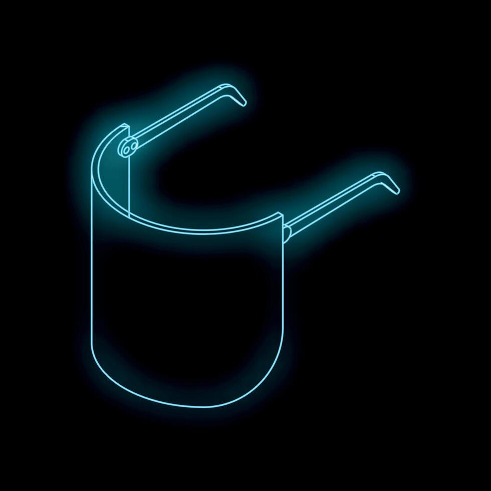Protective face shield glowing in neon light on black background vector