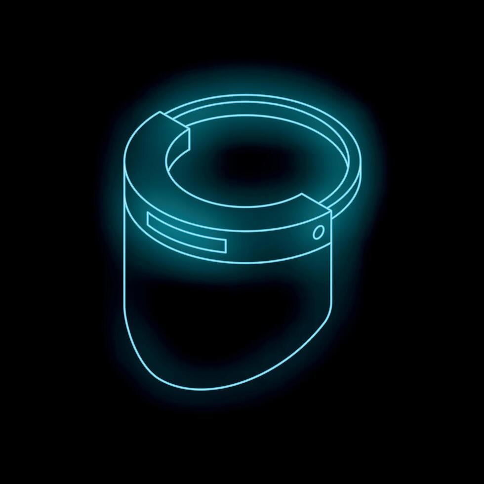 Futuristic neon blue protective face shield glowing on dark background vector