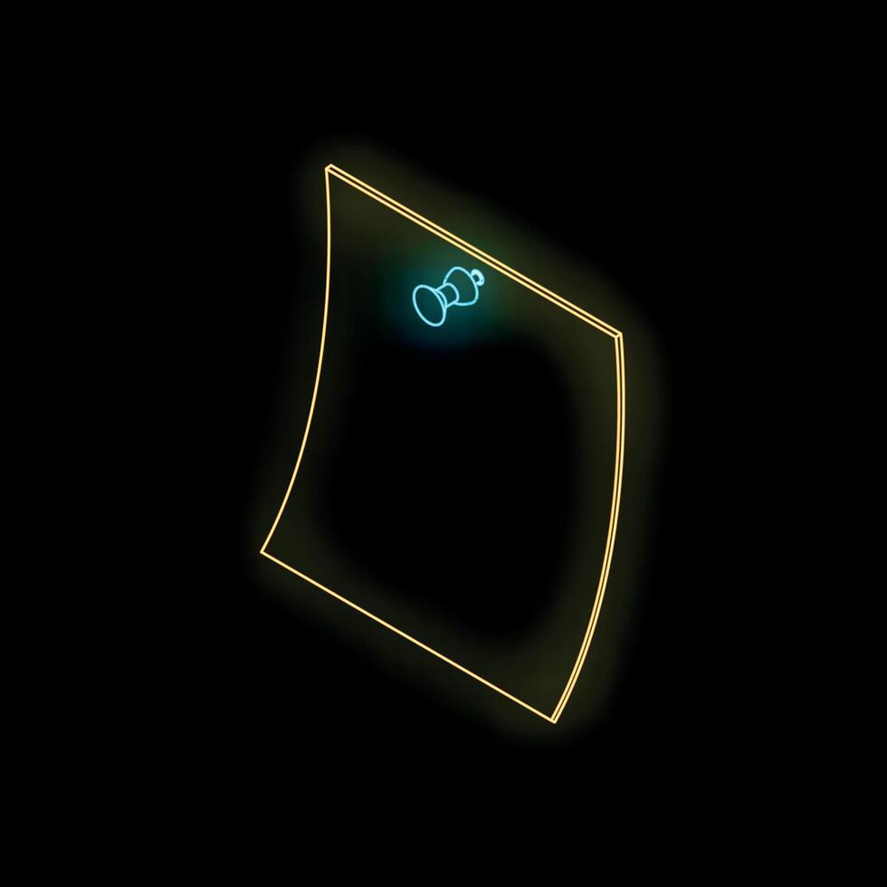 Neon yellow sticky note with push pin on black background vector