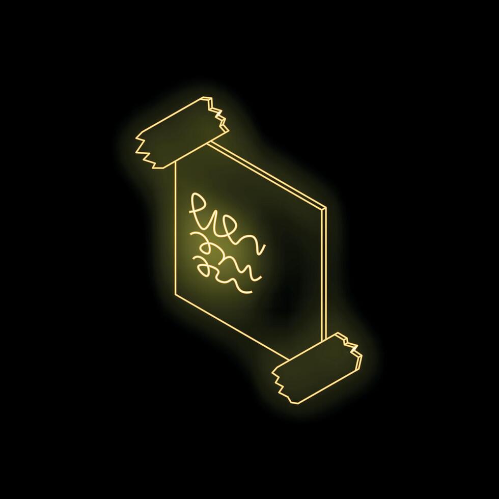 Neon yellow sticky note attached with tape on black background vector