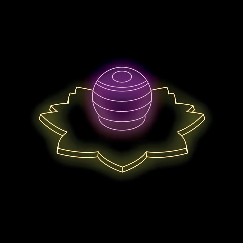 Glowing neon purple ball resting on yellow lotus flower platform vector