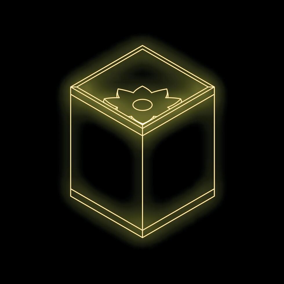 Glowing neon cube protecting lotus flower on black background vector
