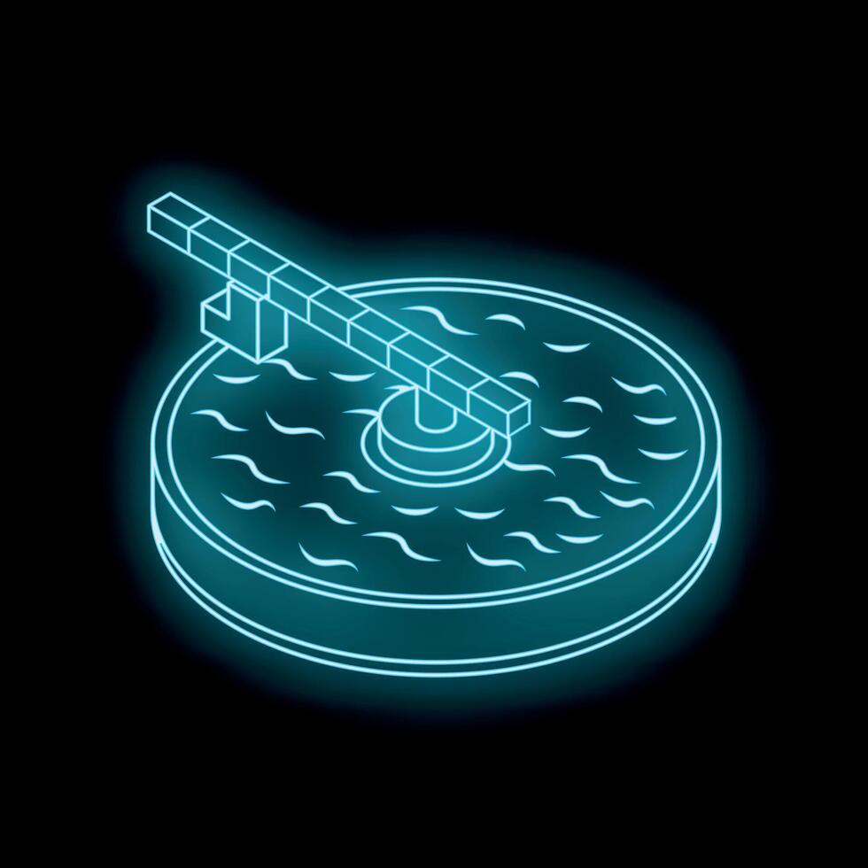 Neon blue diving board extending over round swimming pool vector