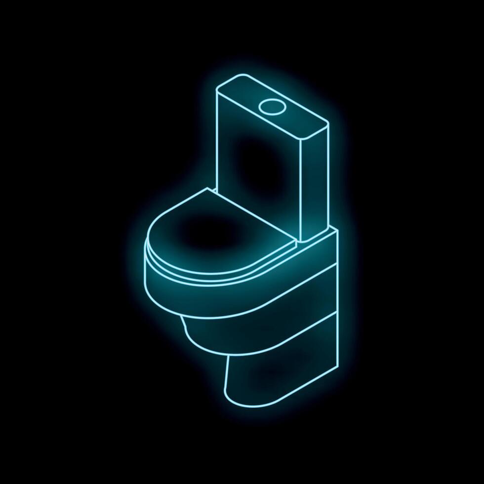 Glowing neon toilet sign on black background, plumbing and restroom icon vector