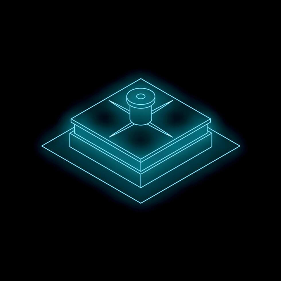 Glowing isometric building with central structure on dark background vector