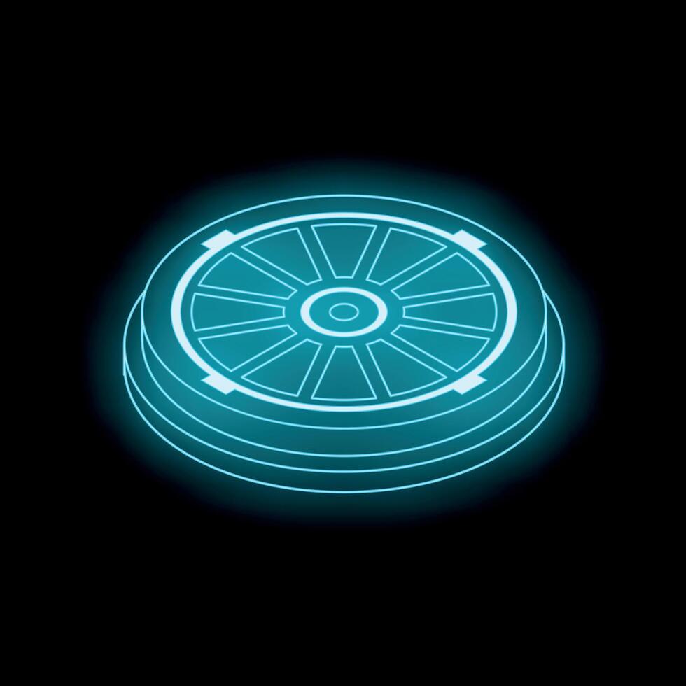 Futuristic glowing blue button illuminating dark background vector