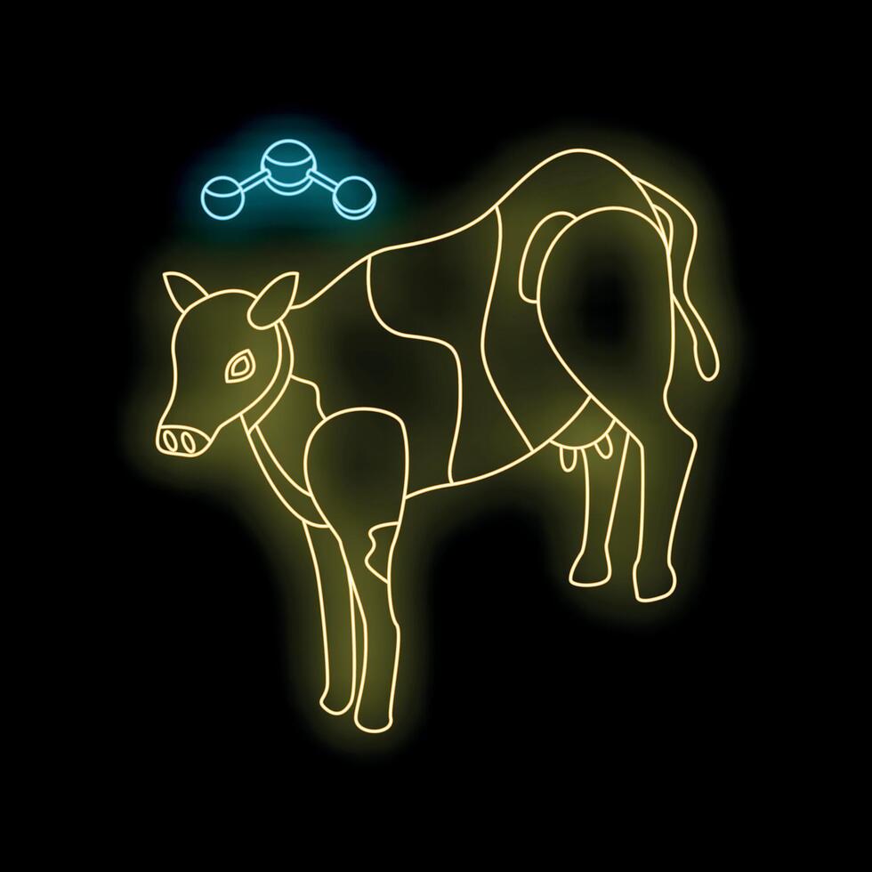 Neon cow sign representing dairy farming and milk production vector