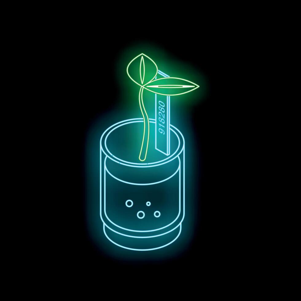 Neon sign of growing plant in laboratory beaker symbolizing biotechnology vector