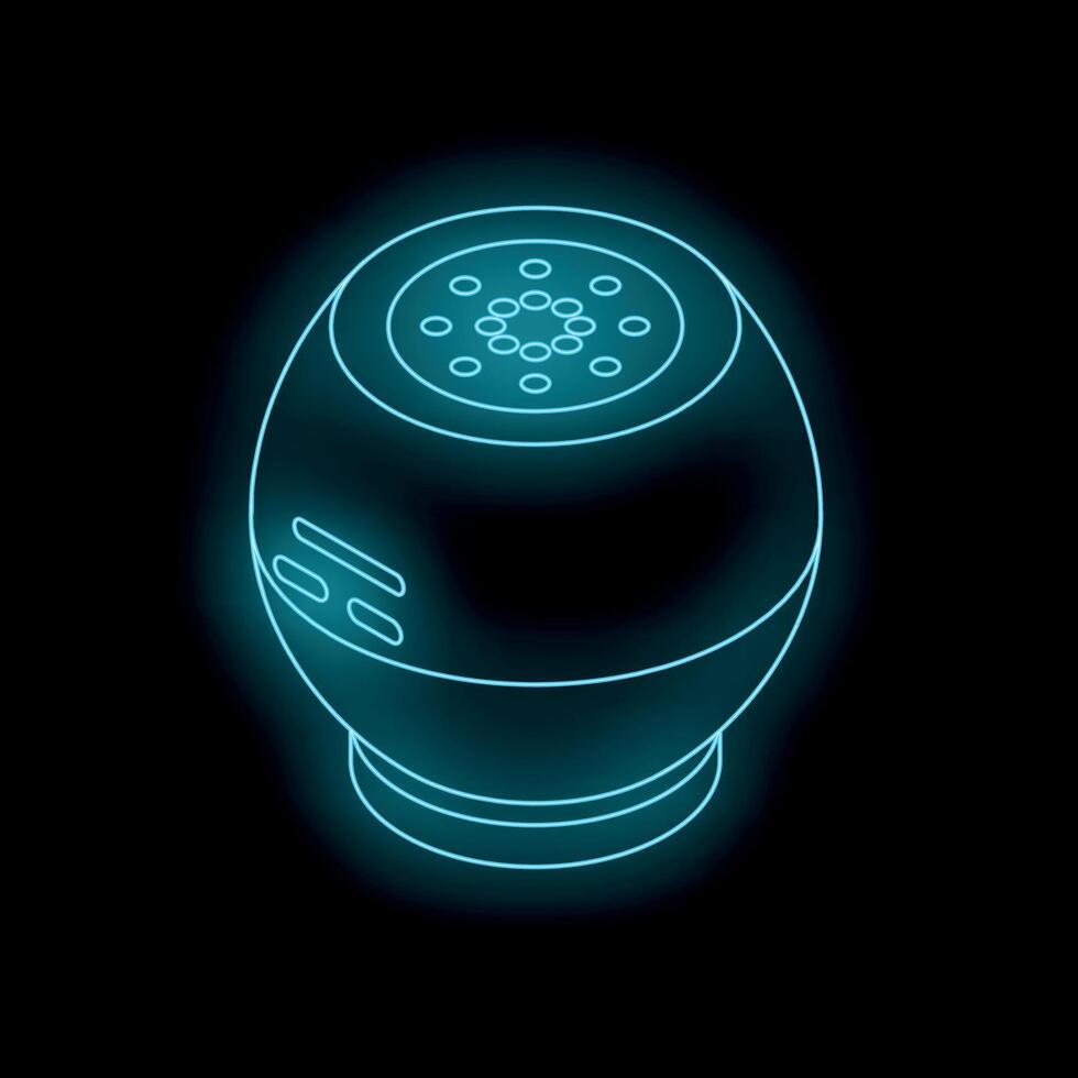 Neon smart speaker emitting a futuristic blue glow in the dark vector
