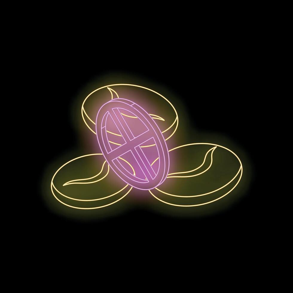 Neon coffee beans and cross section glowing on black background vector