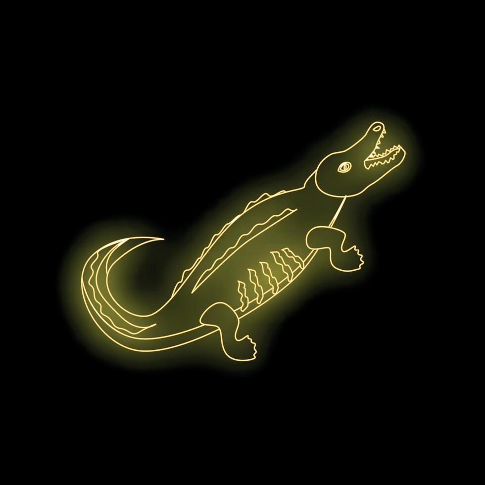 Neon crocodile shining brightly in the darkness vector