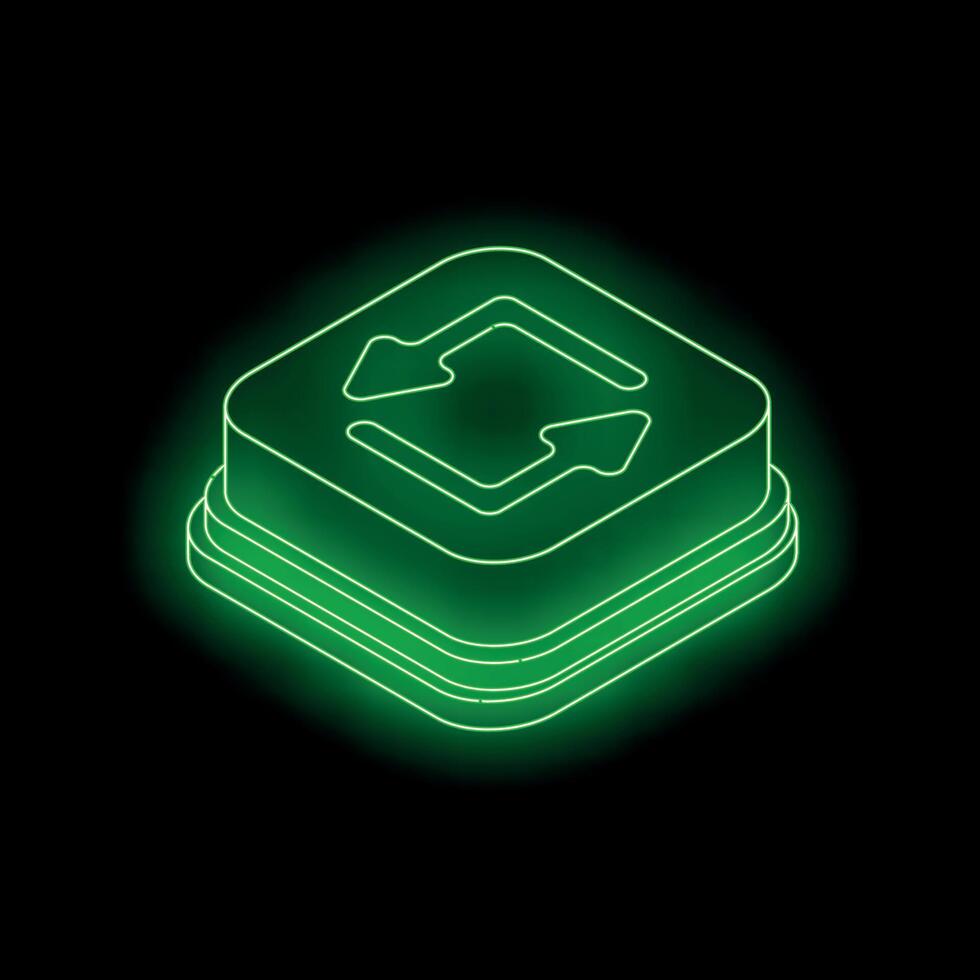 Green neon refresh icon showing recycling and circular economy concept vector