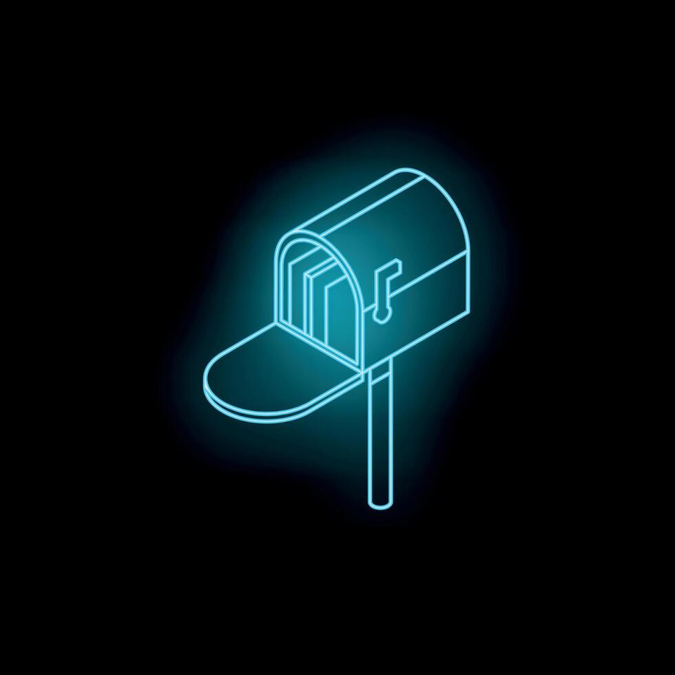 Open mailbox with letters inside glowing neon light style isometric icon vector
