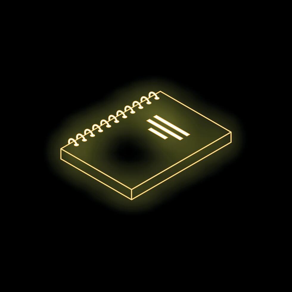 Neon yellow notepad isometric style on black background vector