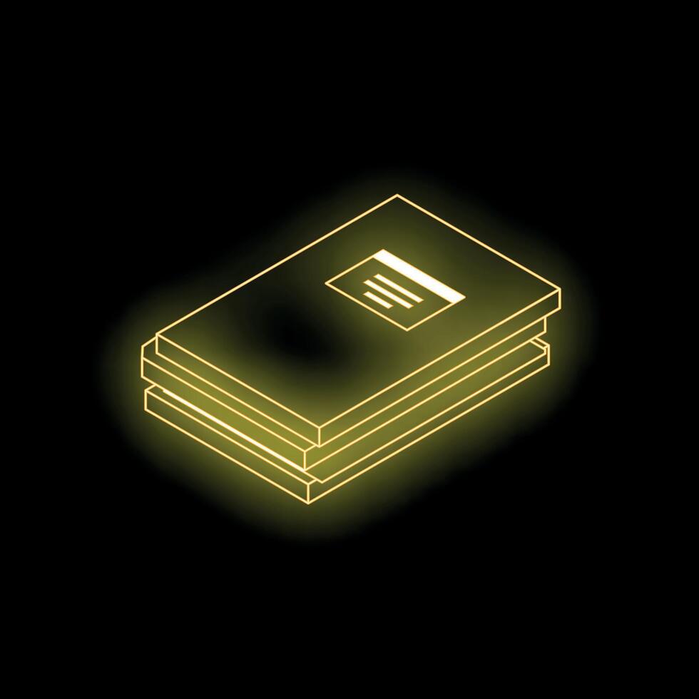 Neon yellow glowing books stack representing education and knowledge vector