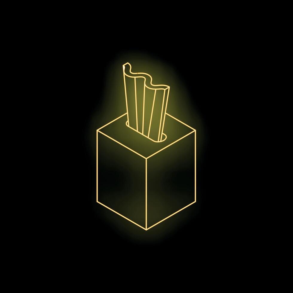 Neon yellow tissues coming out of a square box on a black background vector