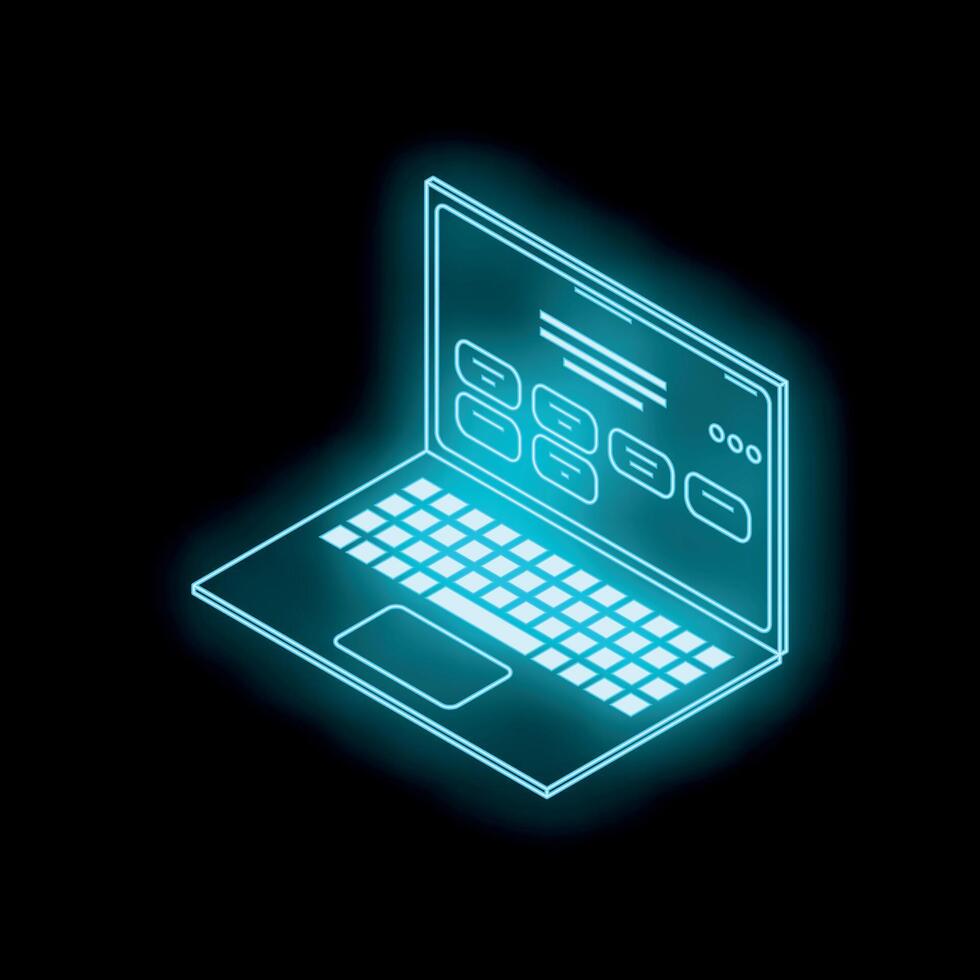 Futuristic holographic laptop showing user interface on black background vector