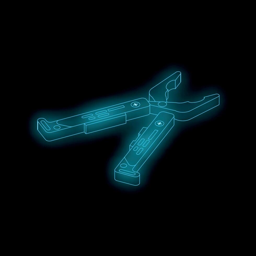 Neon blue multi tool pliers glowing on dark background vector