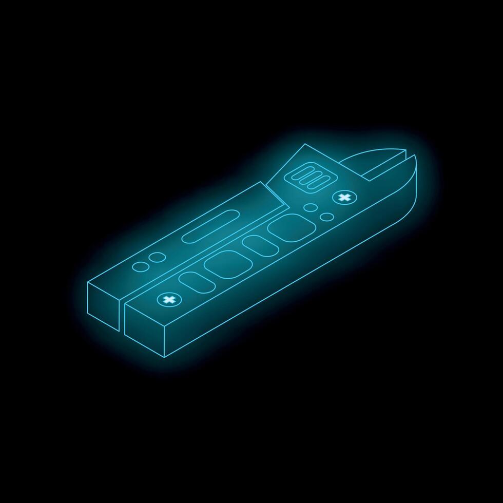 Adjustable wrench glowing with futuristic blue neon light vector