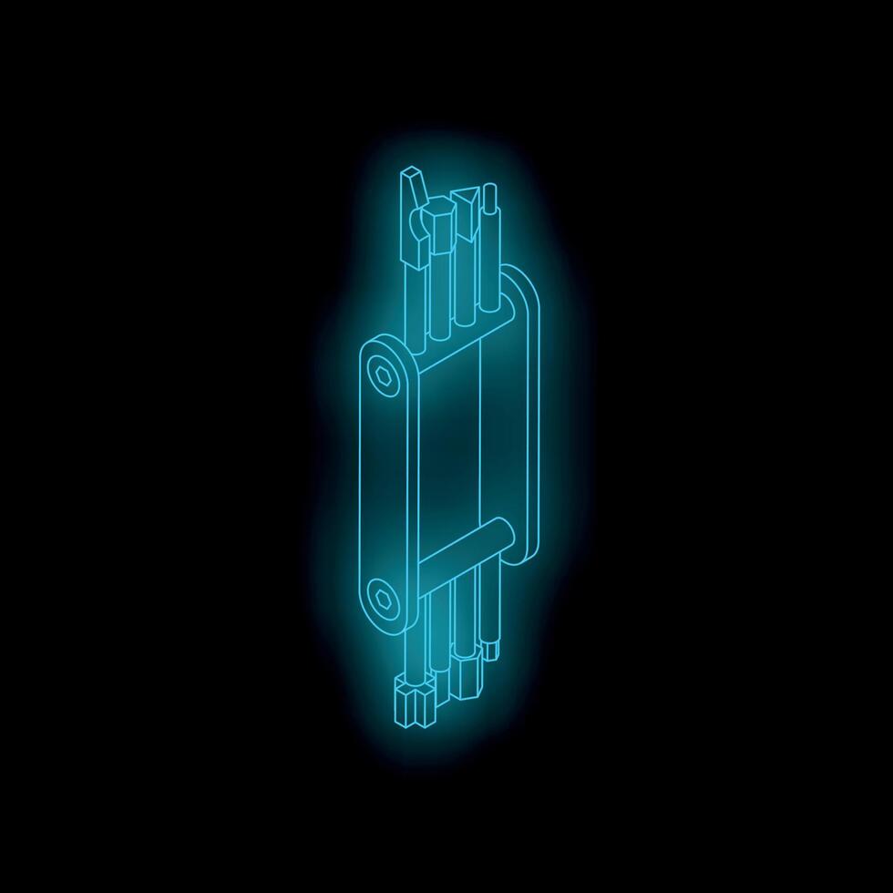 Neon blue hex key set glowing on dark background vector