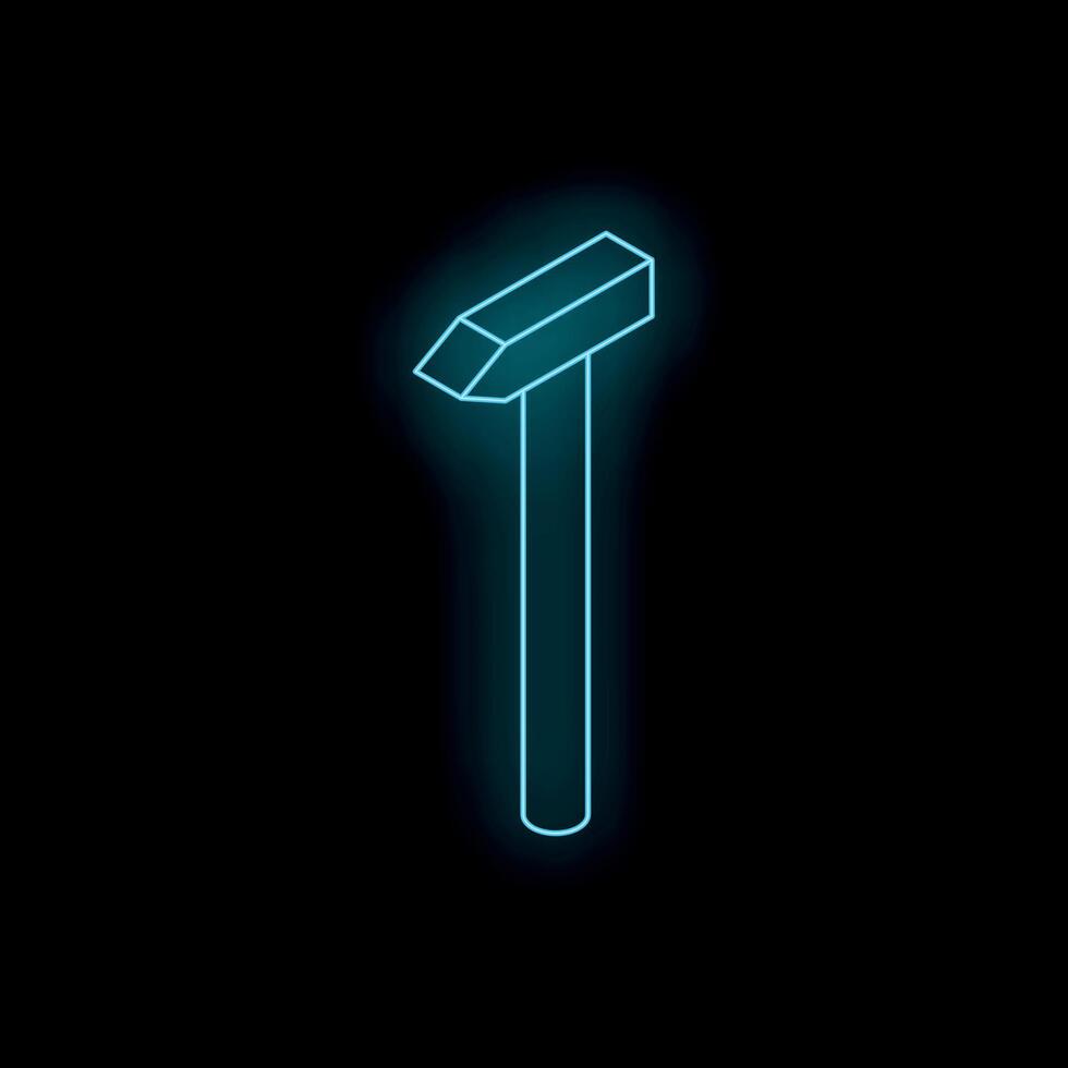 Glowing neon hammer symbol on dark background representing construction and diy vector