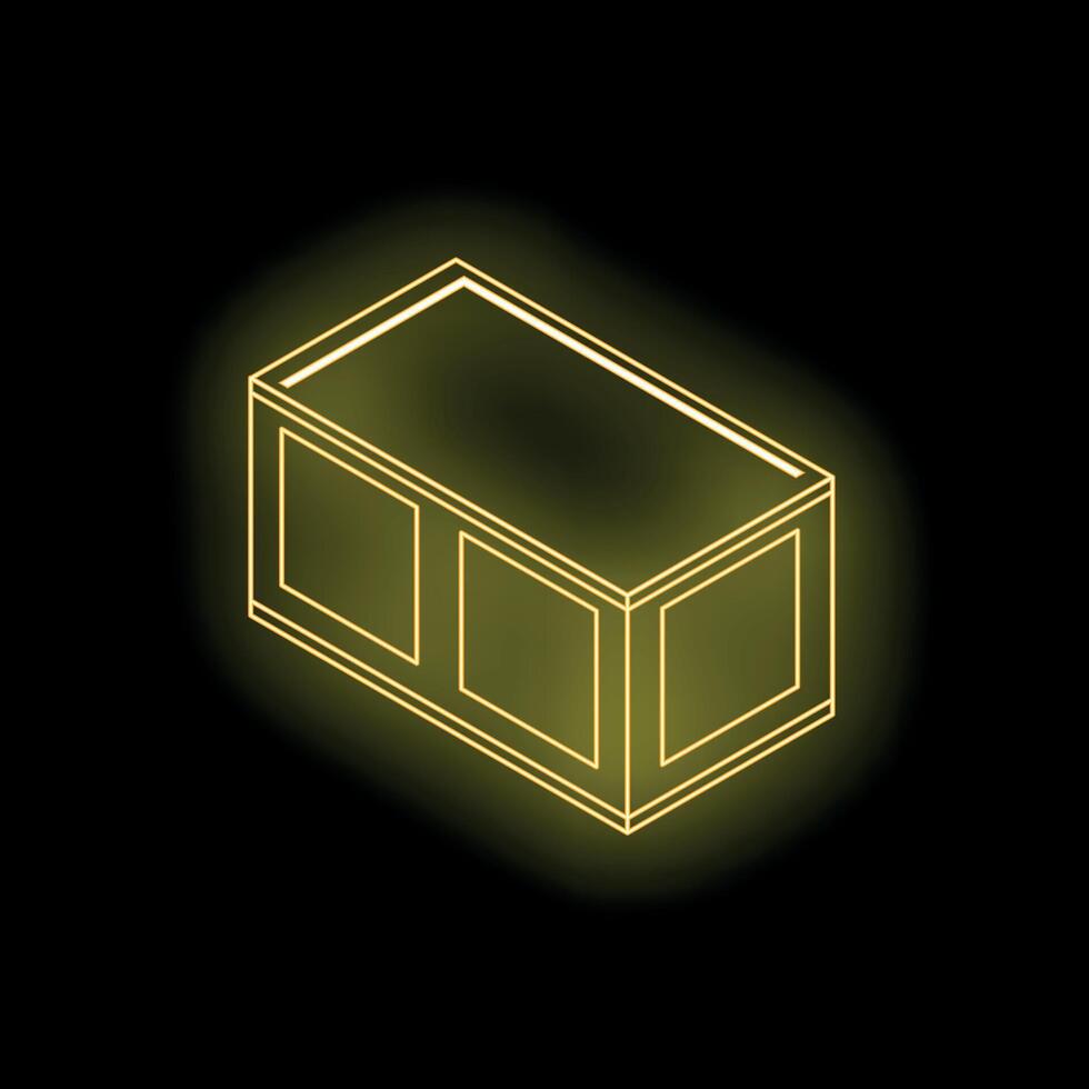 Glowing neon yellow shipping container on black background vector