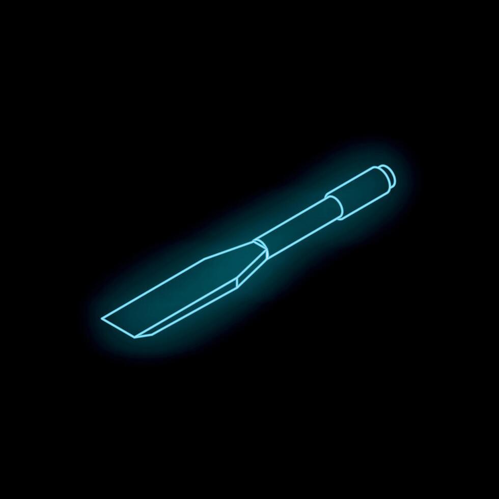 Neon blue chisel isometric view glowing on black background vector
