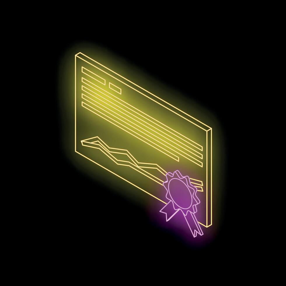 Neon certificate representing online education and achievement vector