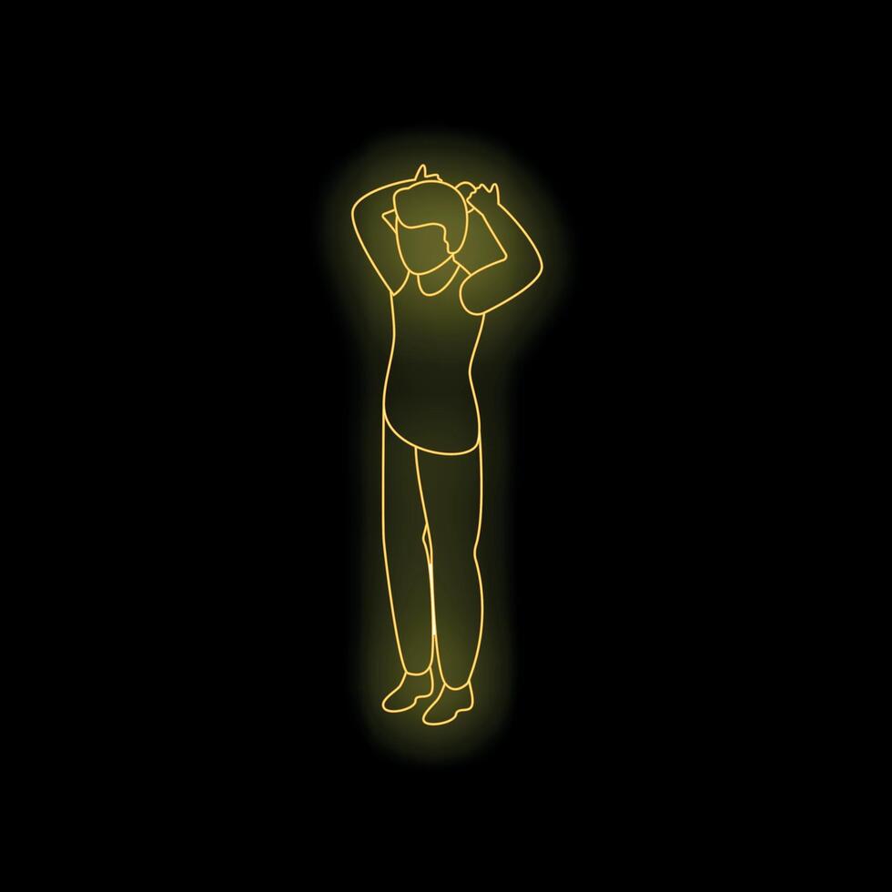 Golden neon sign of a man dancing with arms up vector