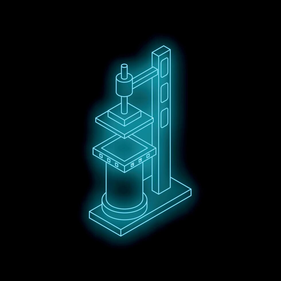 Hydraulic press operating with blue neon light in dark environment vector