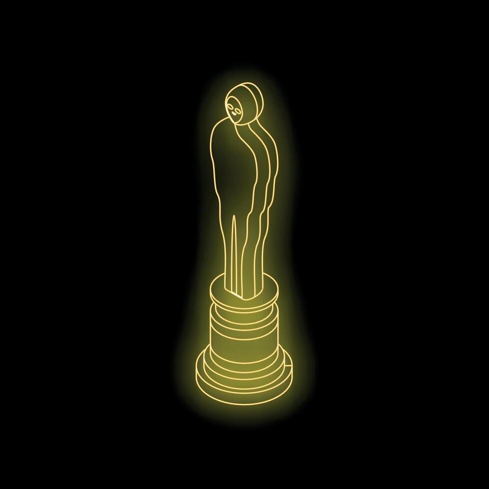 Glowing neon award statue shining on black background vector