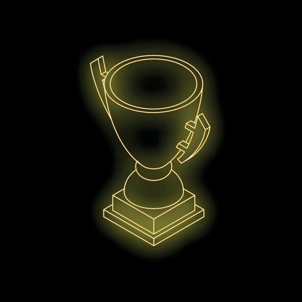 Glowing neon trophy celebrating victory and achievement on black background vector