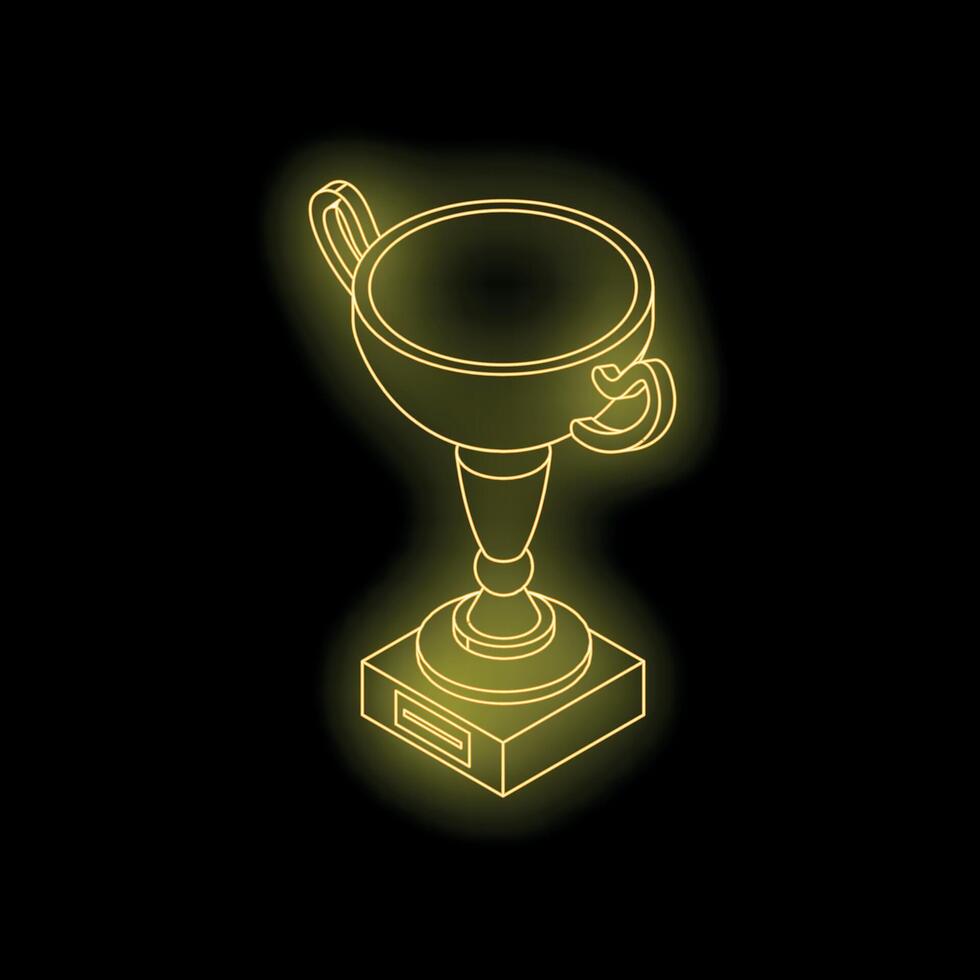 Glowing neon trophy celebrating victory and success on black background vector