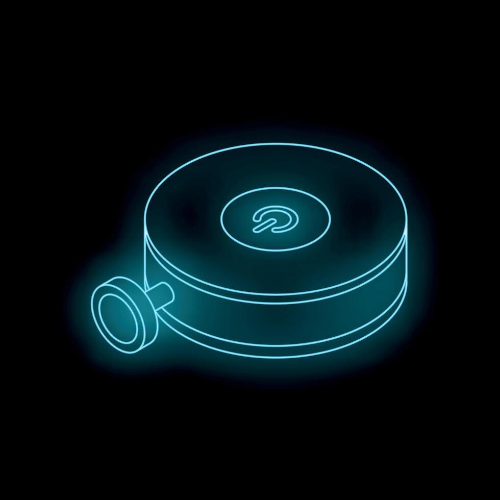 Neon smart speaker with power button showing modern technology vector