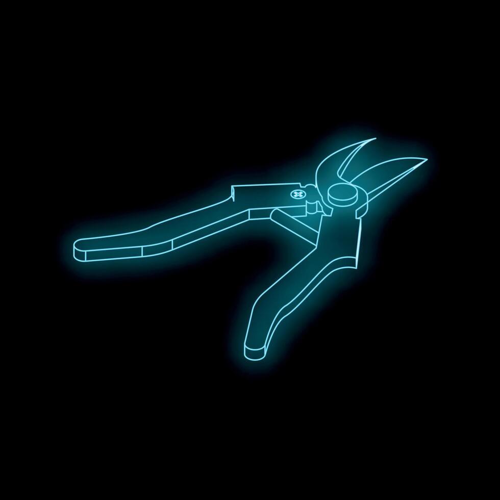 Gardening secateurs with glowing neon effect on black background vector