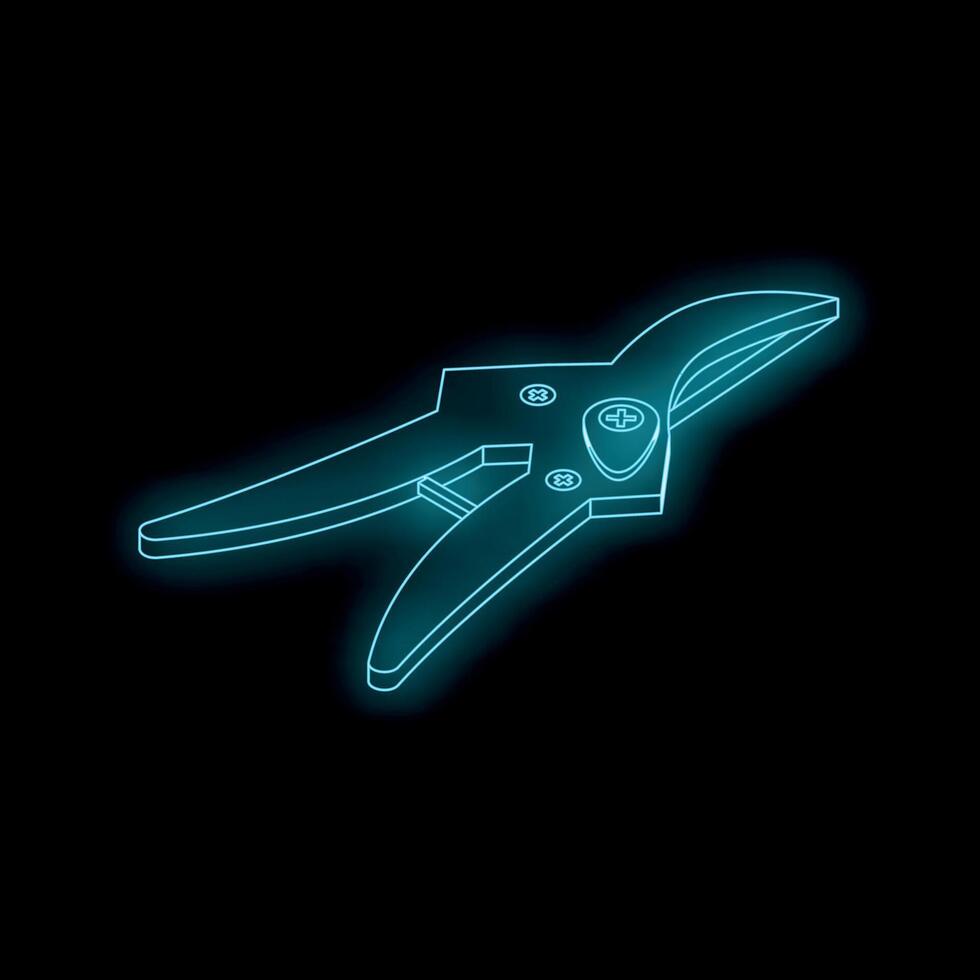 Glowing neon pliers icon on dark background representing construction and repair vector