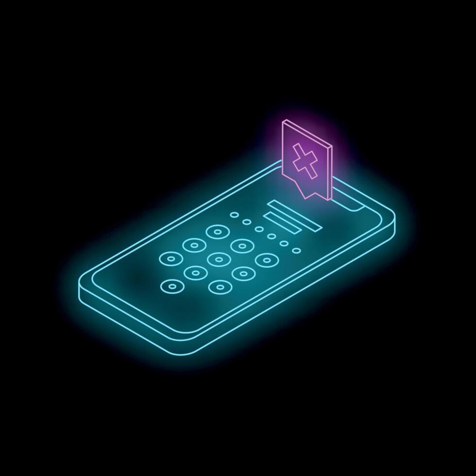 Neon smartphone showing delete notification icon in isometric view vector