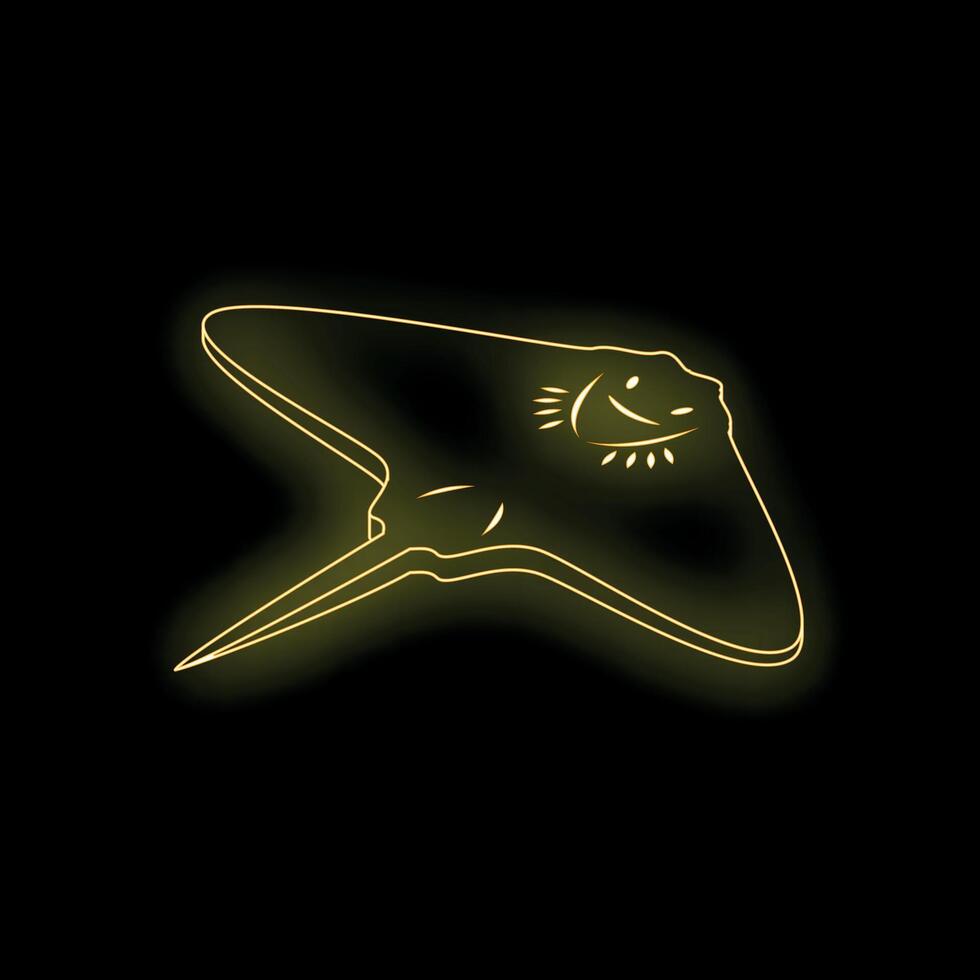 Neon yellow stingray swimming in the dark ocean vector
