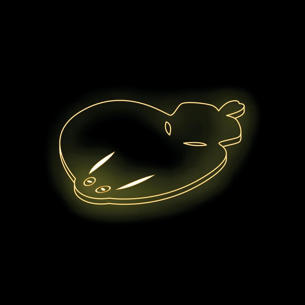 Glowing neon yellow stingray icon on black background vector