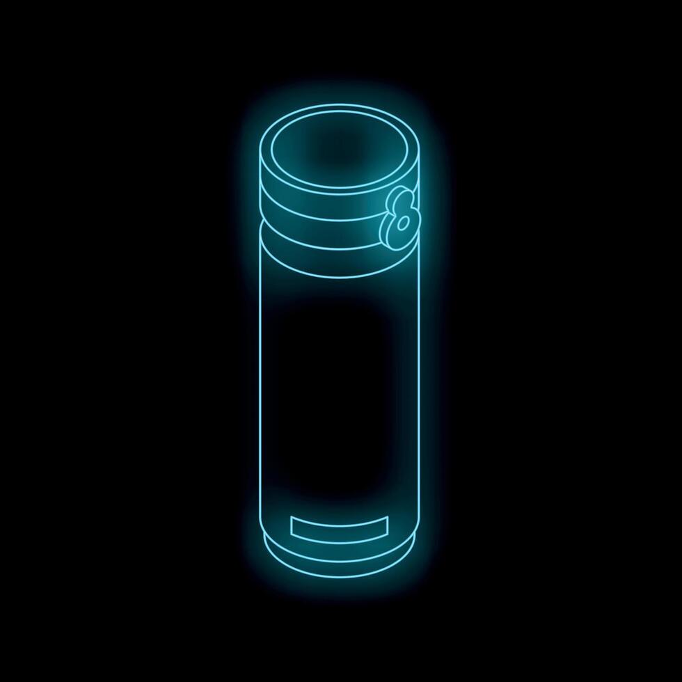 Neon blue water bottle glowing on black background vector