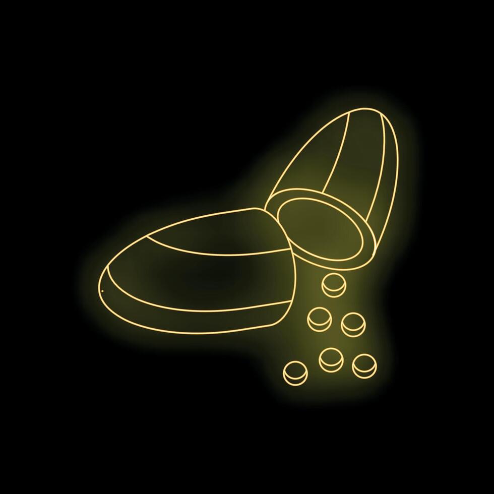 Open capsule releasing small round granules on black background vector