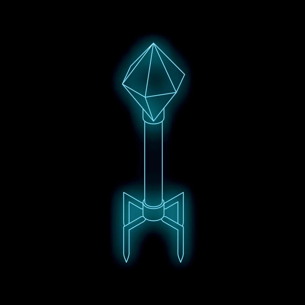 Bacteriophage virus attacking bacteria in glowing blue neon style vector